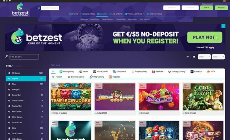 Betzest Casino Homepage