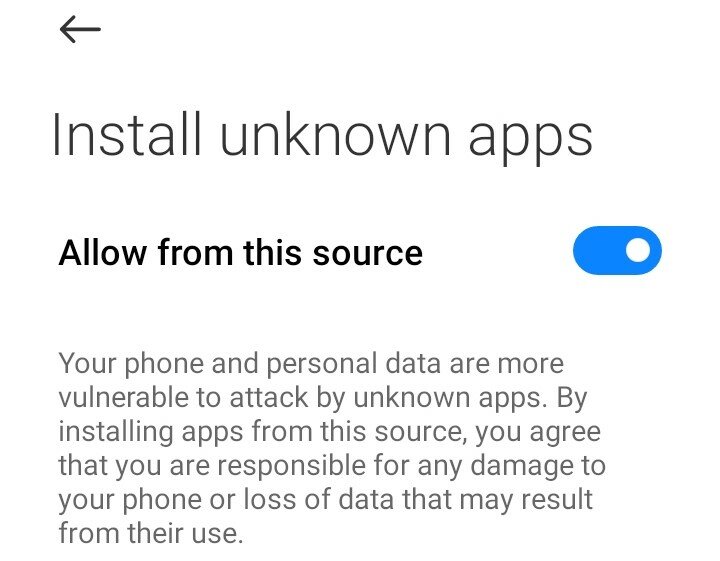 Change Security Settings for app download