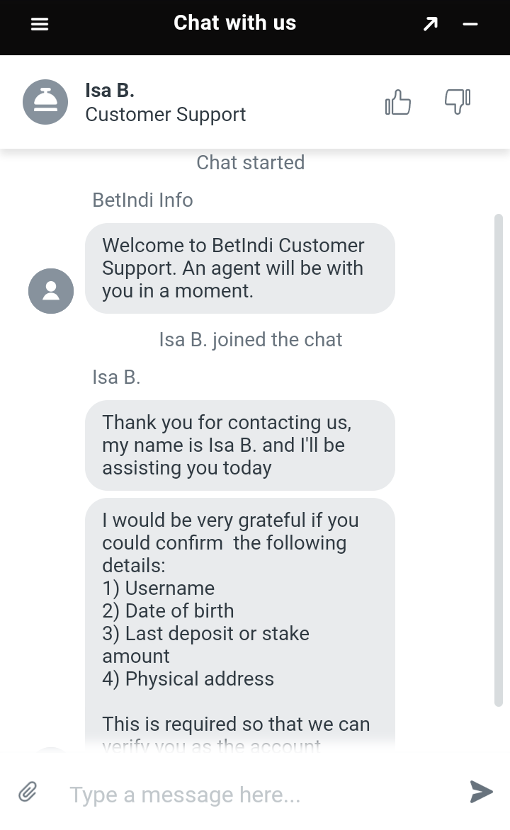 Customer Support at BetIndi
